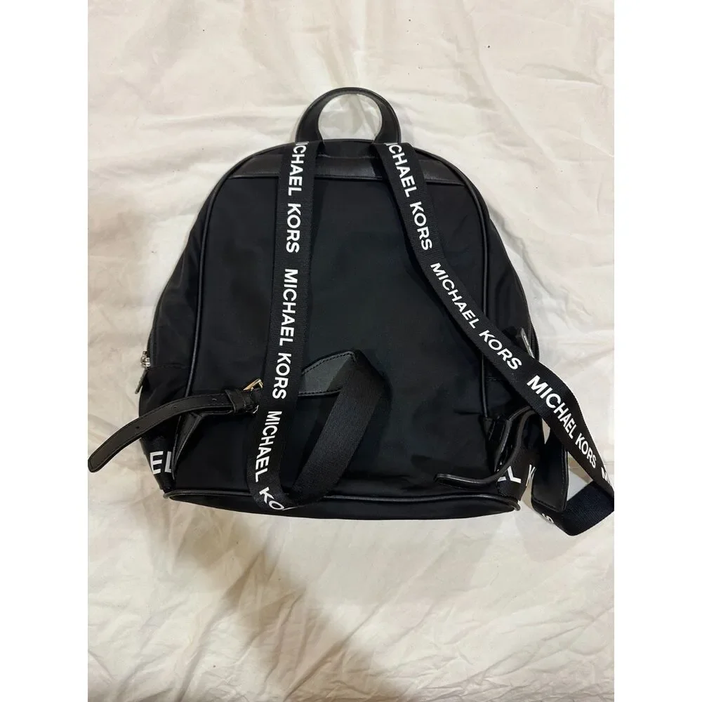Michael Kors Abbey Medium Black Nylon Logo Strap Backpack Purse 38S0CP7B7C